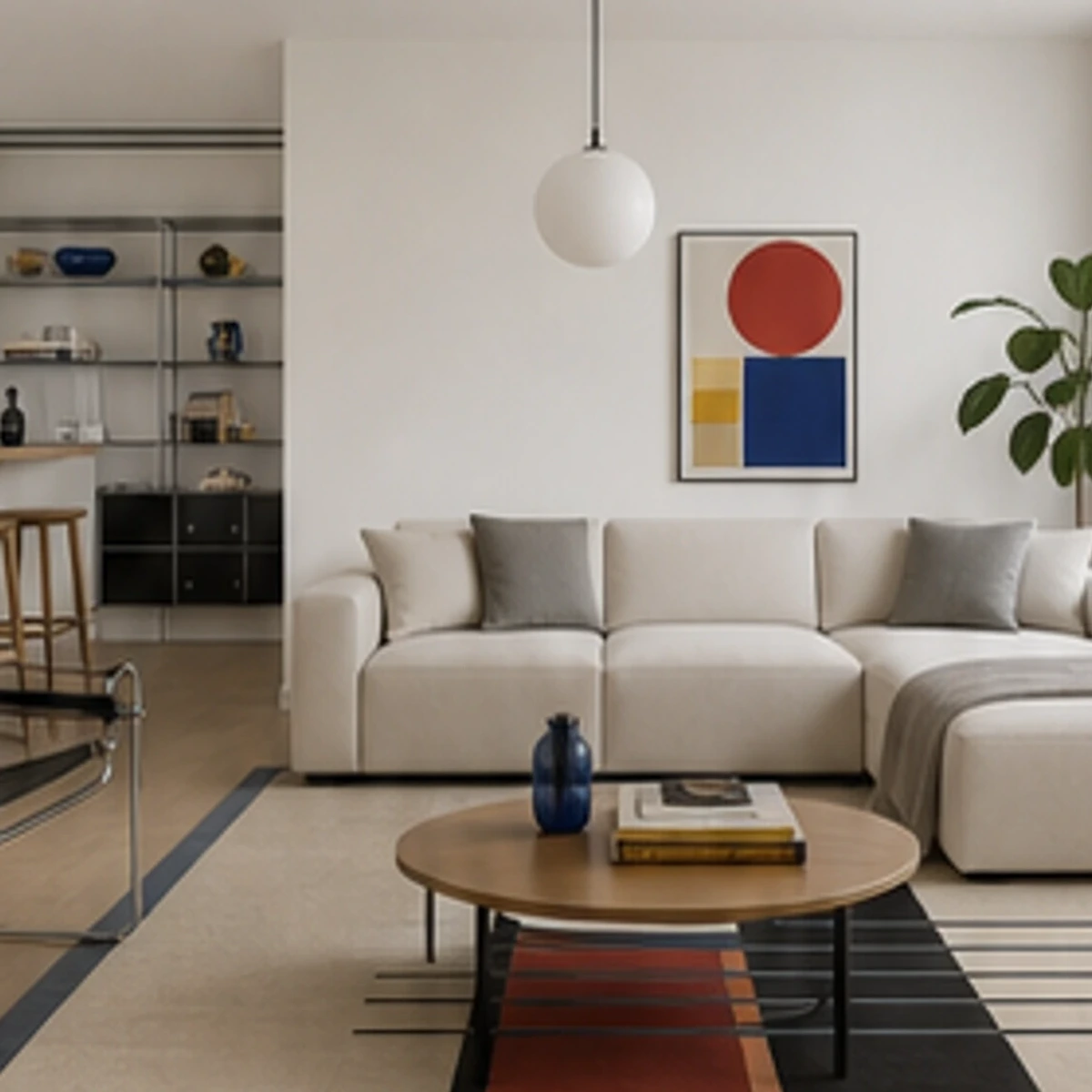 Residential room restyled with Bauhaus-inspired geometry
